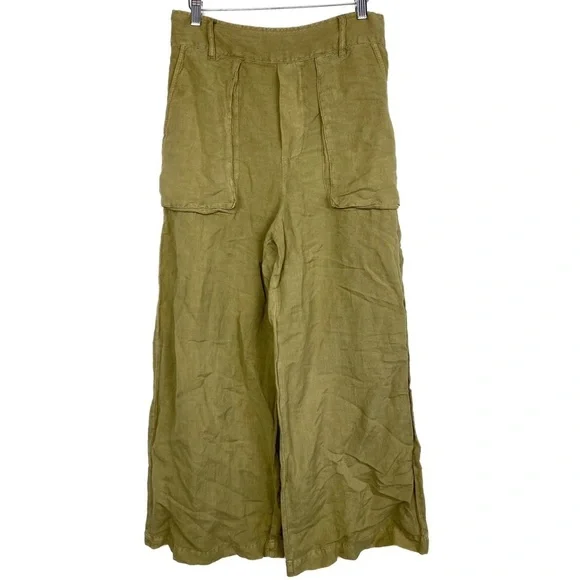 Young Fabulous‎ and Broke YFB Linen Blend Sailor Wide Leg Pants, Green - Size L - Picture 2 of 8
